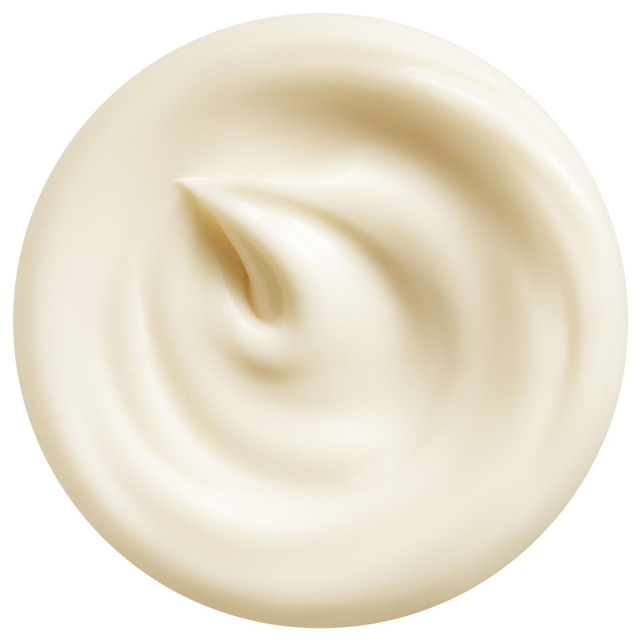 Creme-Textur in einem Kreis. Cremefarbene, gewellte Oberfläche mit einem zentralen Punkt.