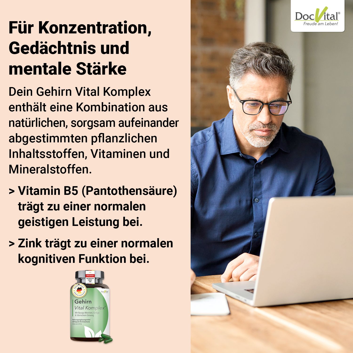 Gehirn Vital Komplex – Ginseng, Ginkgo & Brahmi Kapseln DocVital®