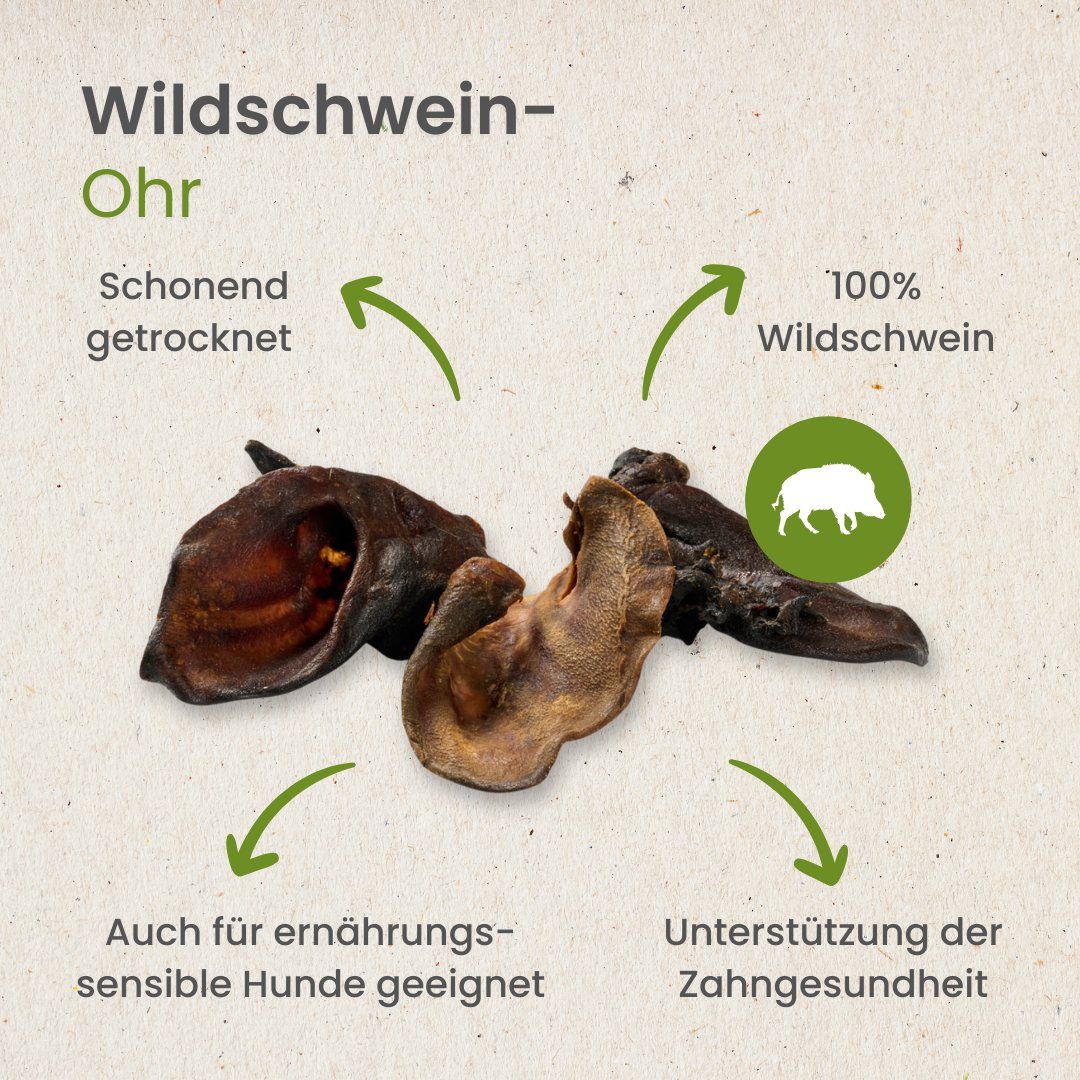 Fünf getrocknete Kalbsziemer, naturfarben, auf weißem Hintergrund.