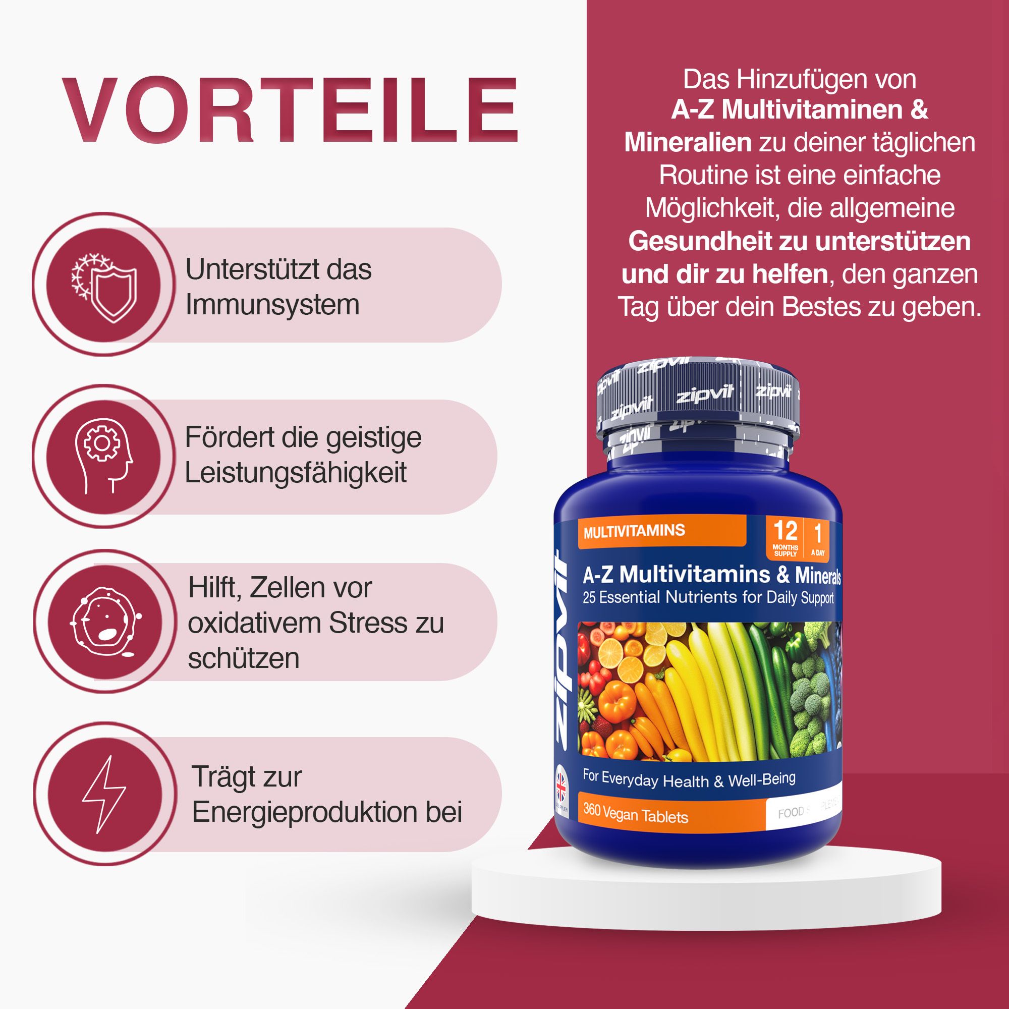Zipvit A-Z Multivitamin High Strength - 25 Vitamine & Mineralstoffe