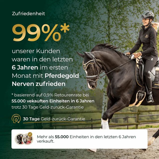 Zufriedene Kunden und Pferde mit Pferdegold Nerven.