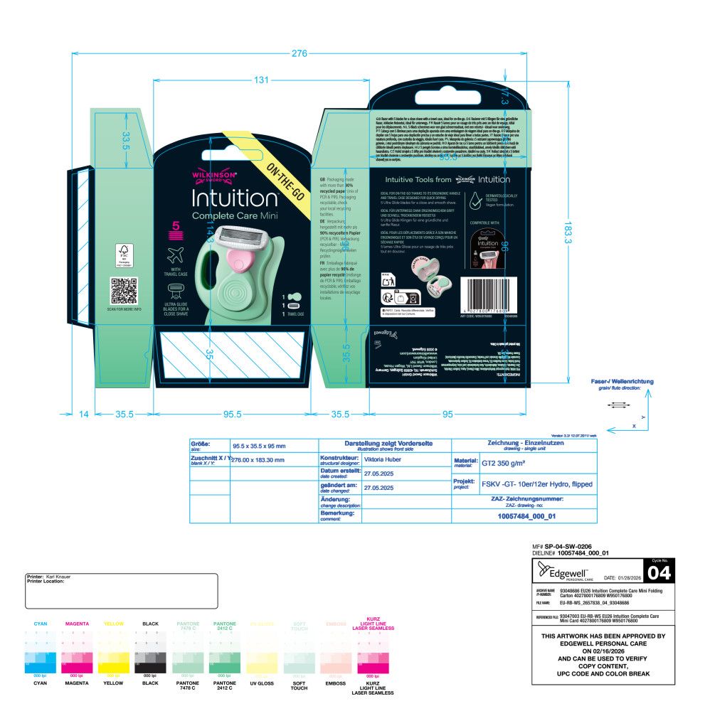 Verpackungsdesign für Wilkinson Sword Intuition Complete Care Mini.
