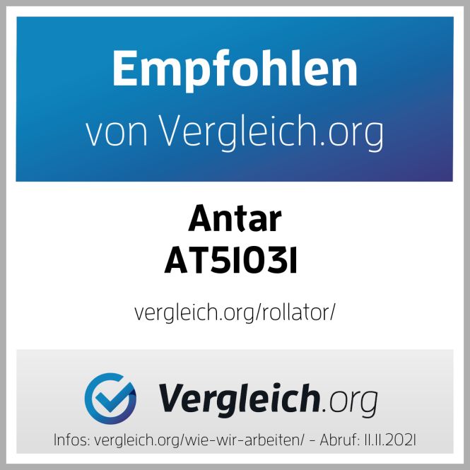 Siegel 'Empfohlen von Vergleich.org' für Antar AT51031 Rollator.