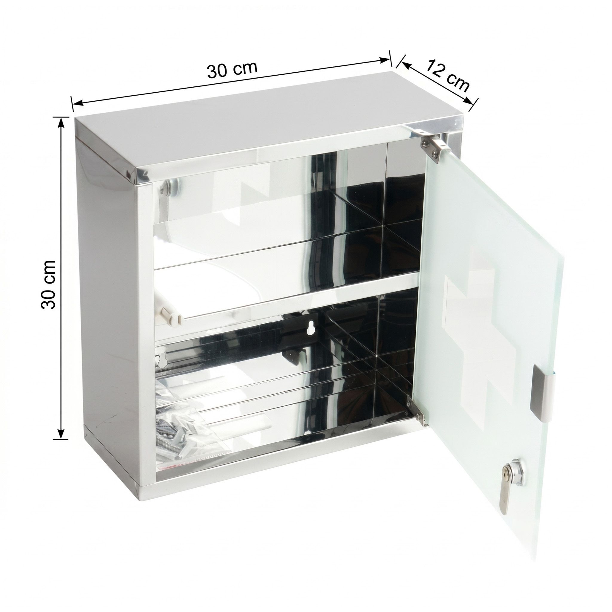 KARAT Medizinschrank Allen - Abschließbarer Arzneischrank mit Glastür Silber 30 x 30 cm 2 Fächer