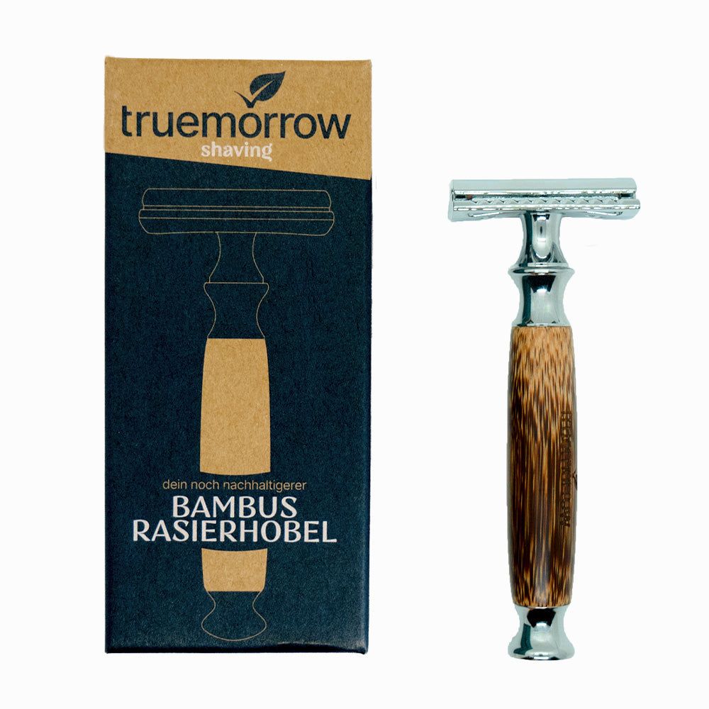 truemorrow Premium Rasierhobel aus Bambus (mit Geschenkverpackung) chrom