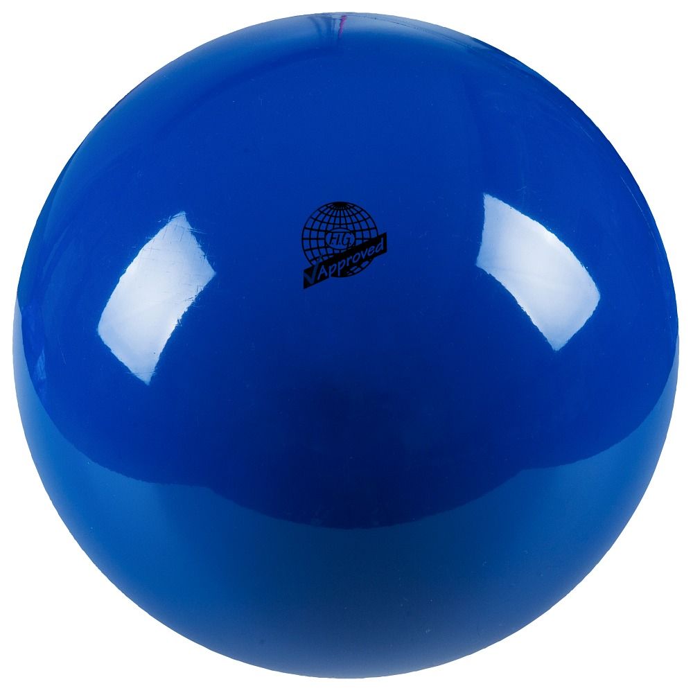 Blauer Gymnastikball. FIG Approved-Logo. Glatte Oberfläche.