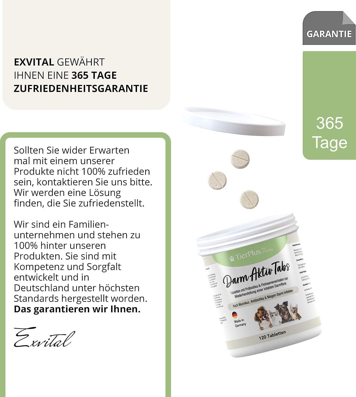 EXVital® TierPlus Darm Aktiv Tabletten für Hunde & Katzen, Präbiotika Komplex