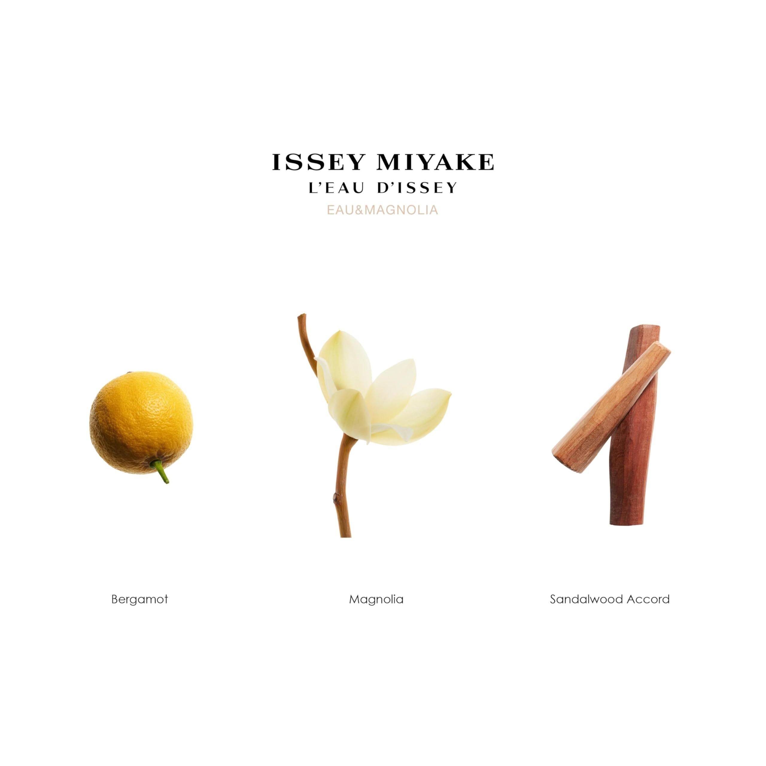 Zutaten: Bergamotte, Magnolie, Sandelholz. Text: Issey Miyake, L'Eau d'Issey, Eau & Magnolia.