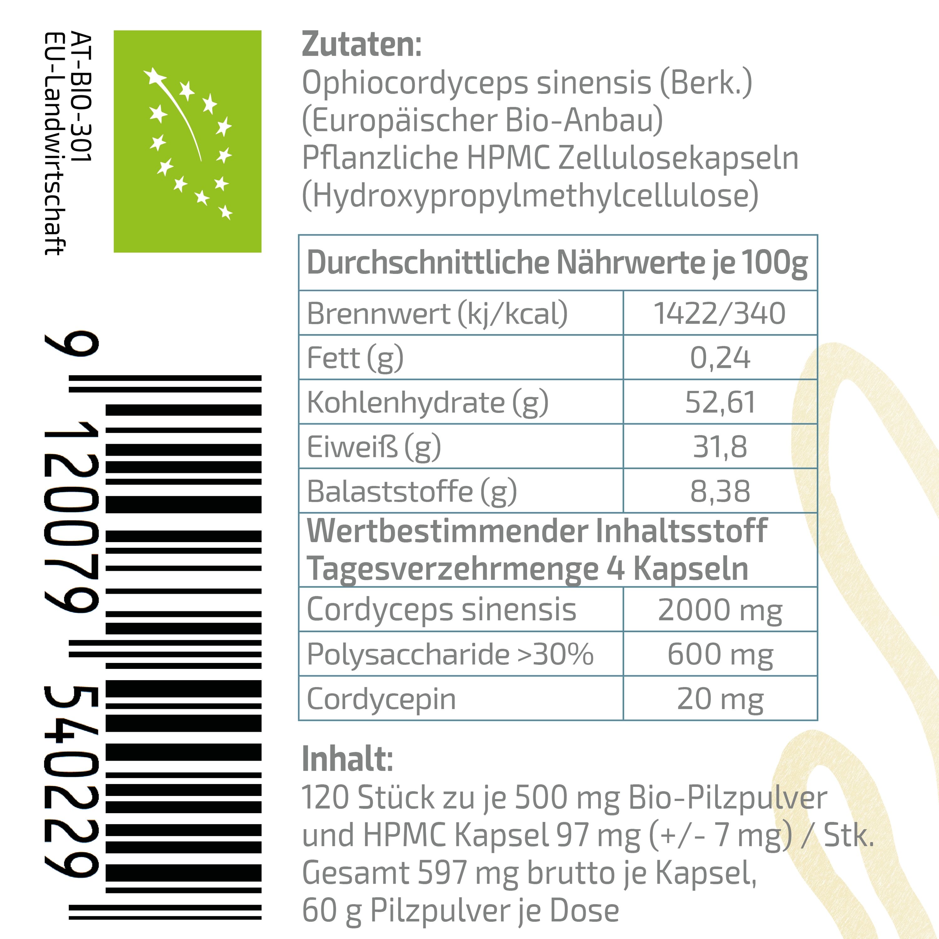BEAUVITAL® Pure Bio Cordyceps Gold Kapseln mit 10mg Cordycepin/g