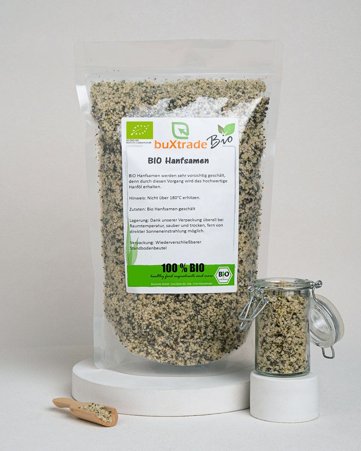 Bio Guarkernmehl Pulver von buxtrade, 100% Bio, in einem Standbodenbeutel.