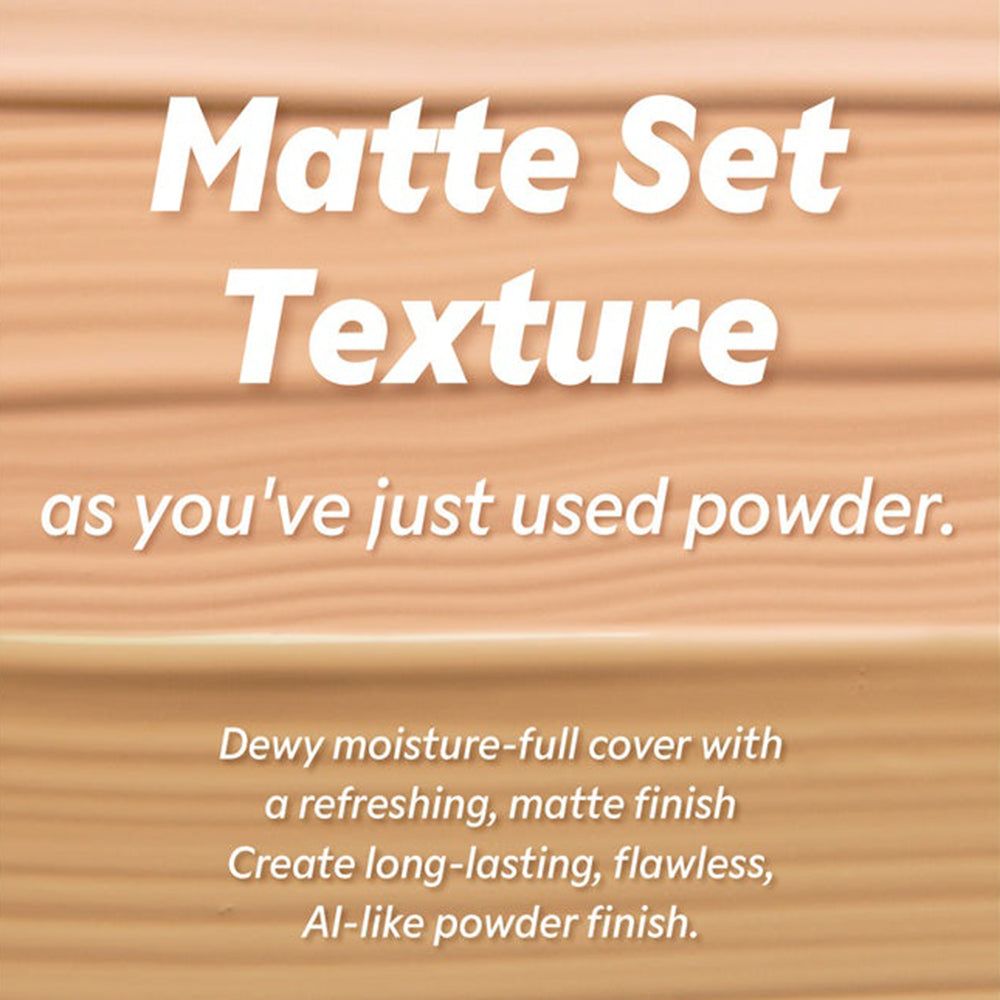 Textgrafik: Matte Set Texture, Dewy moisture-full cover mit mattem Finish.