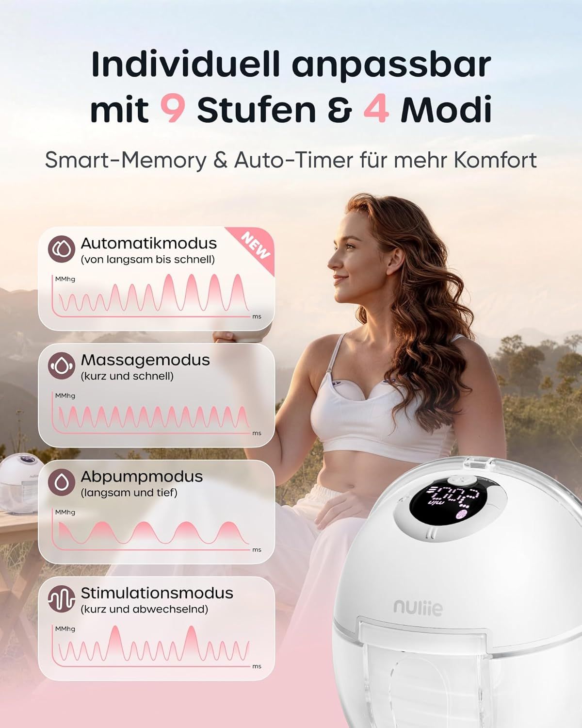 Nuliie Milchpumpe Elektrisch tragbar Rosa