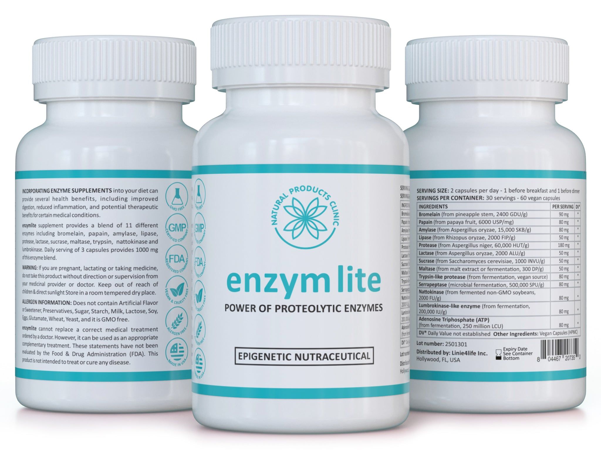 Natural Products Clinic Enzym Lite – Enzymkomplex für Verdauung und Nährstoffverwertung – 60 Kapseln