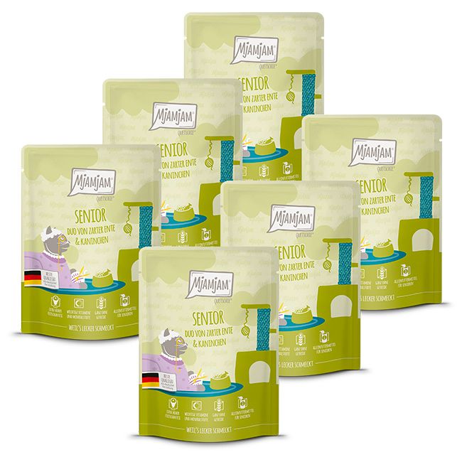MjAMjAM - Quetschie Senior DUO von zarter Ente & Kaninchen 6x300 g Futter