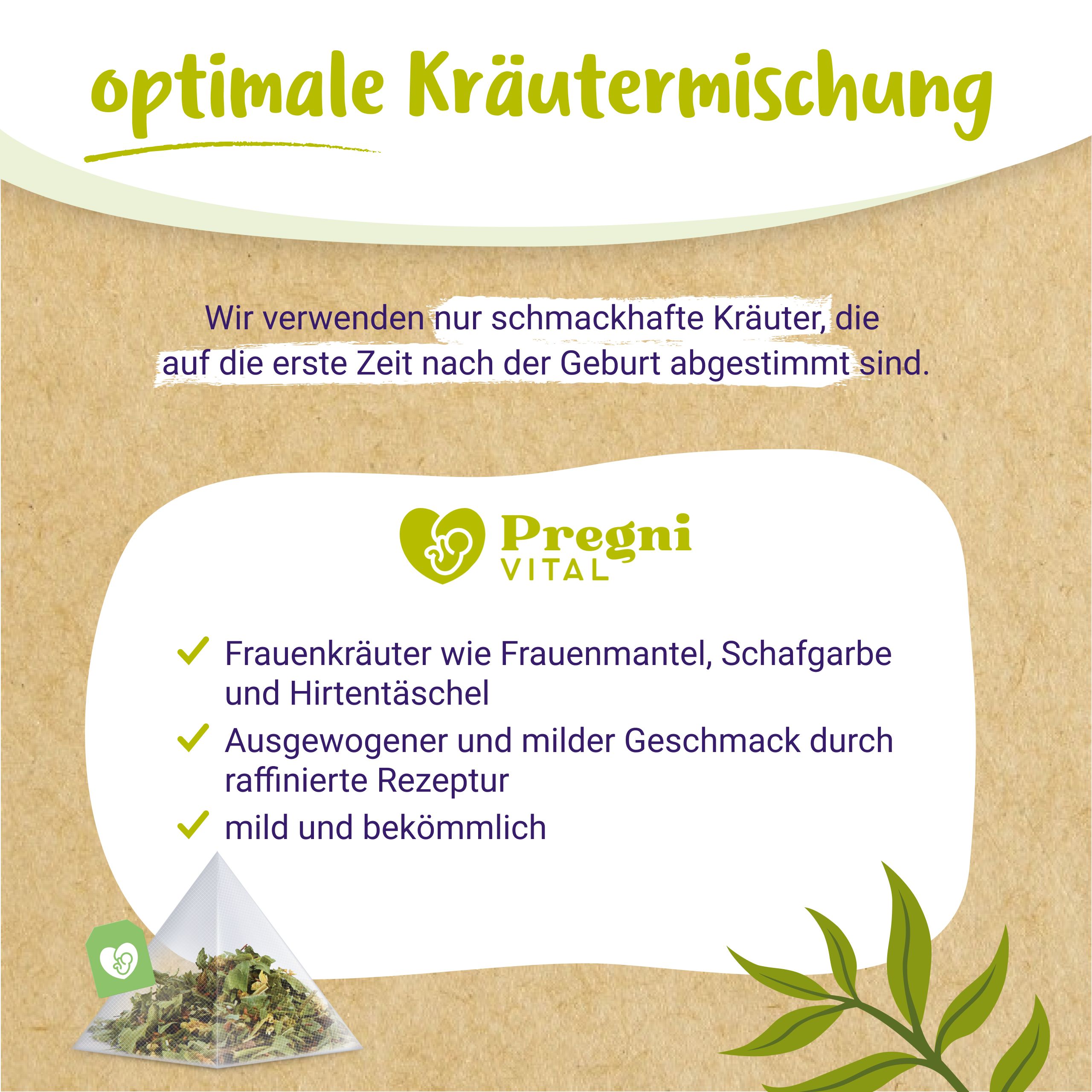 PregniVital Wochenbett BIO Kräutertee: "optimale Kräutermischung" mit Frauenmantel, Schafgarbe, Hirtentäschel.