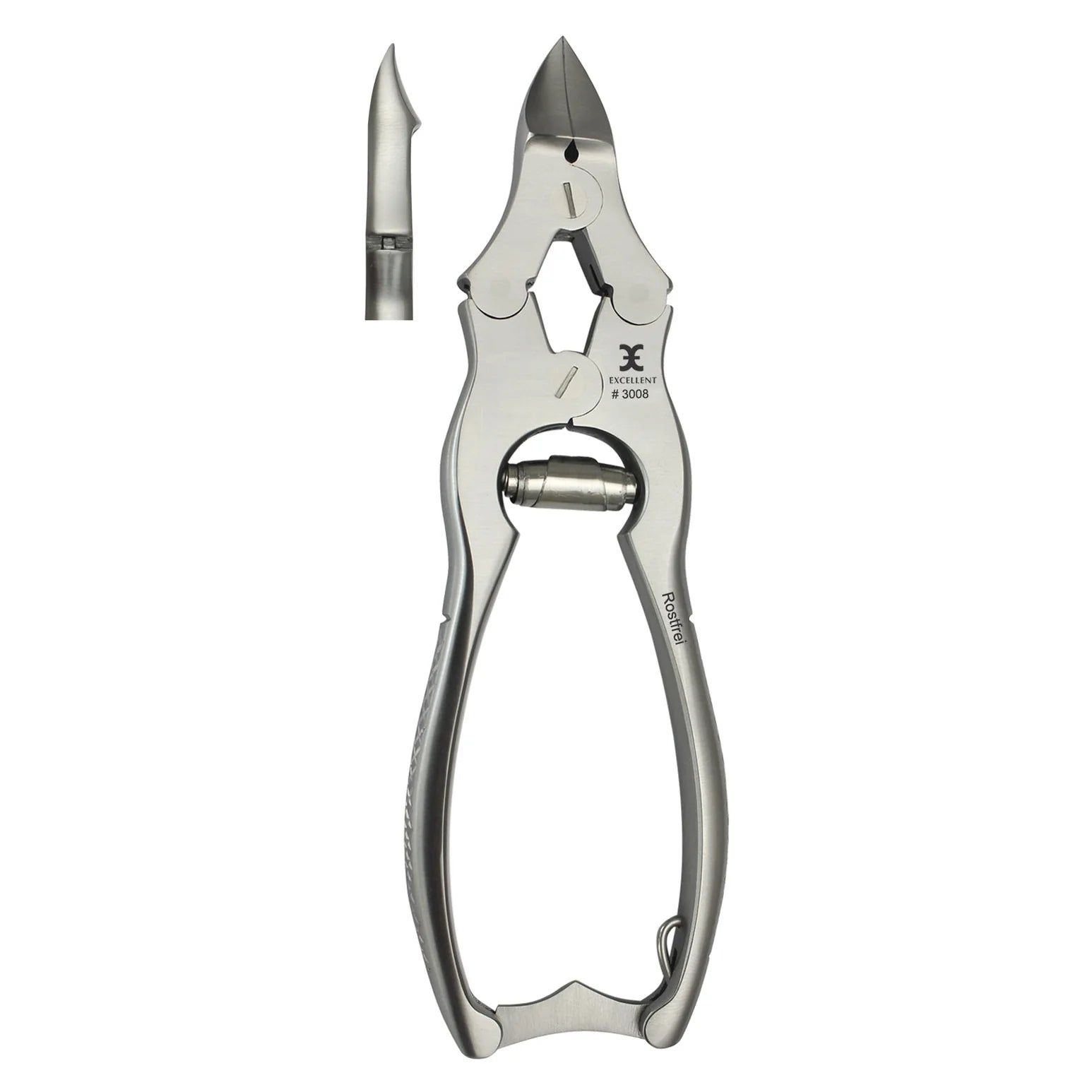 Nagelzange aus Metall. Mit separater Spitze. Logo und Modellnummer sichtbar. Ergonomische Griffe.