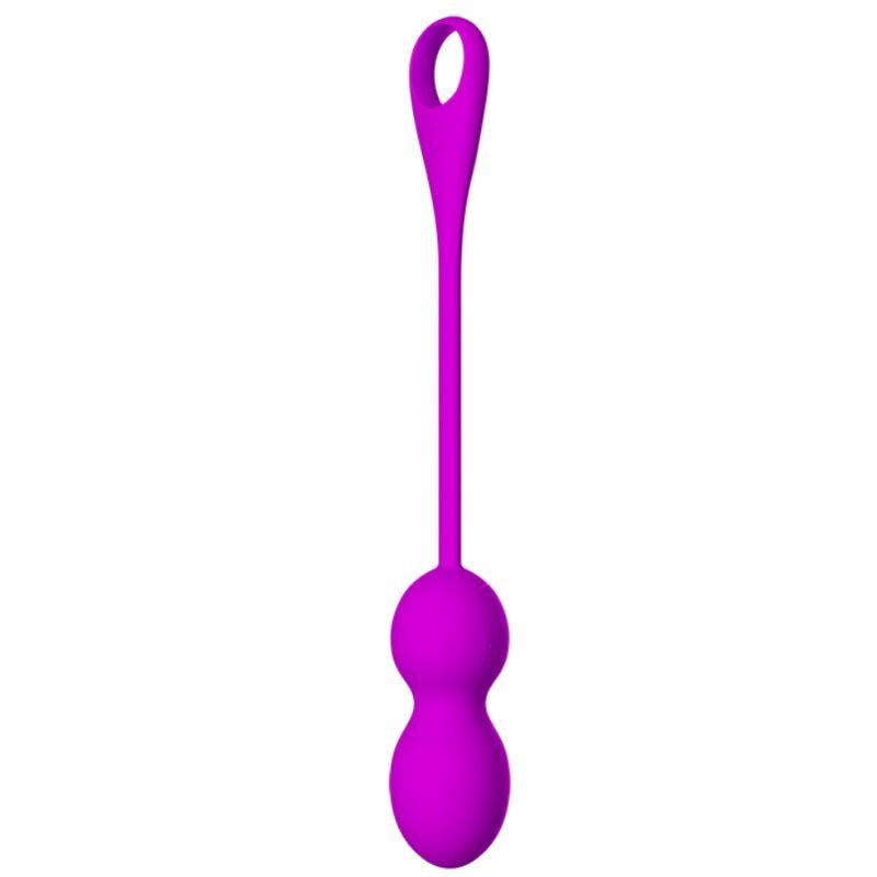 Lila Vibrationskugel mit zwei Kugeln und Schlaufe. Auf weißem Hintergrund.