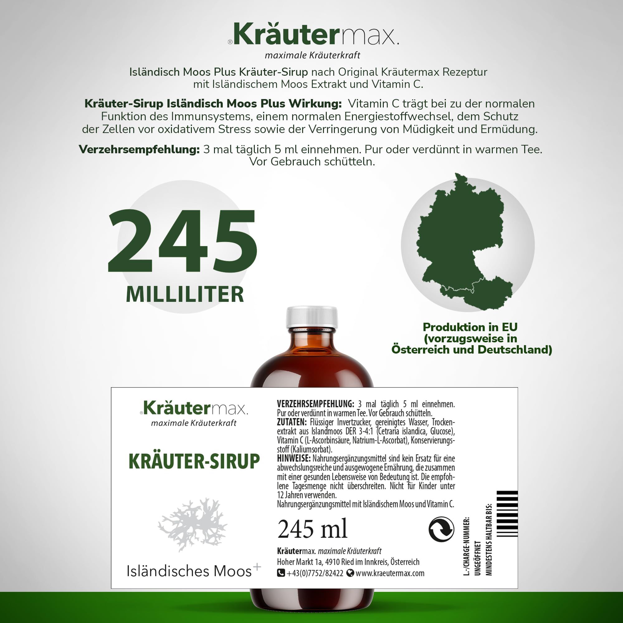 Kräutermax Kräuter-Sirup Isländisches Moos plus Vitamin C 245 ml Hustensirup