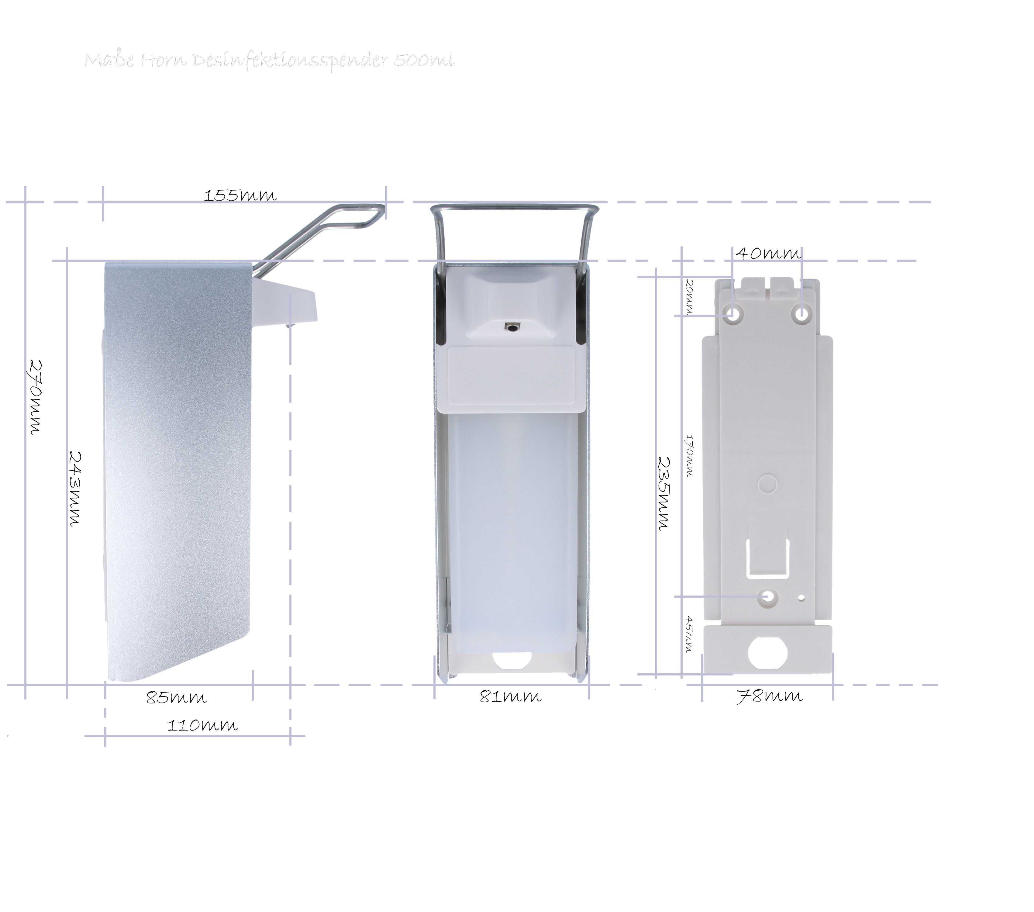 Horn Medical Desinfektionsmittel Wandspender aus Aluminium inkl. Leerbehälter