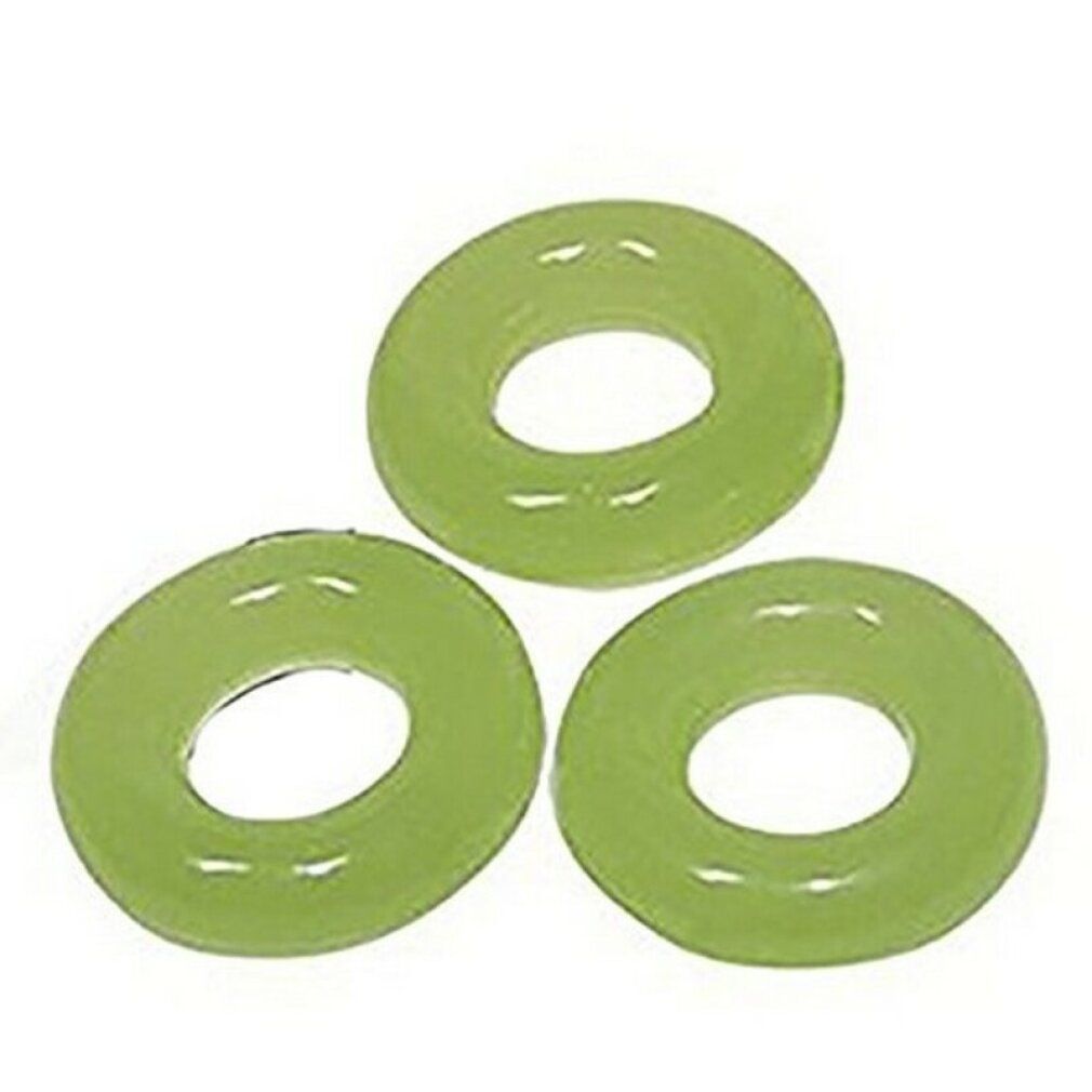 Drei grüne, ringförmige Produkte. Keine Verpackung sichtbar.