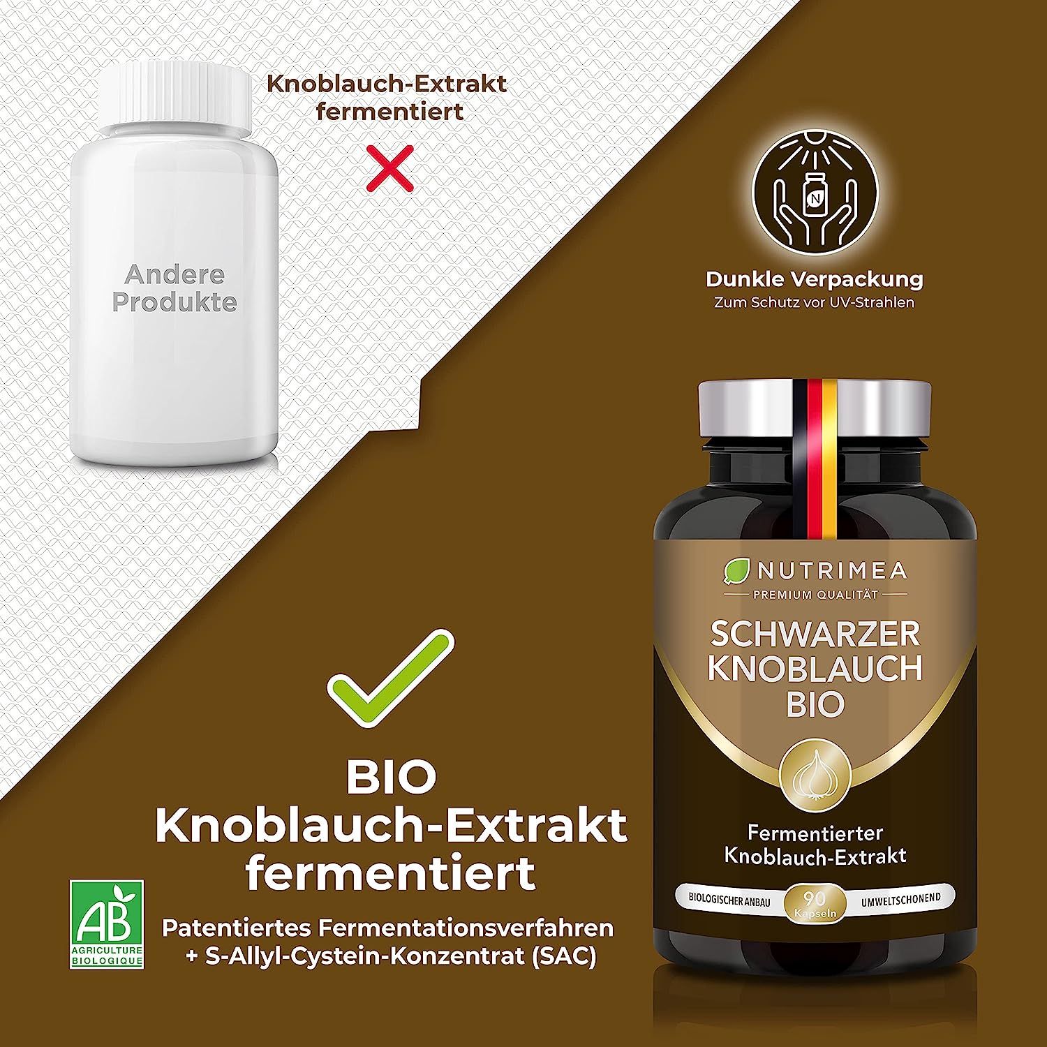 Nutrimea Schwarzer Knoblauch BIO | Knoblauchextrakt PATENTIERT ABG10+® Aged Black Garlic Extrakt