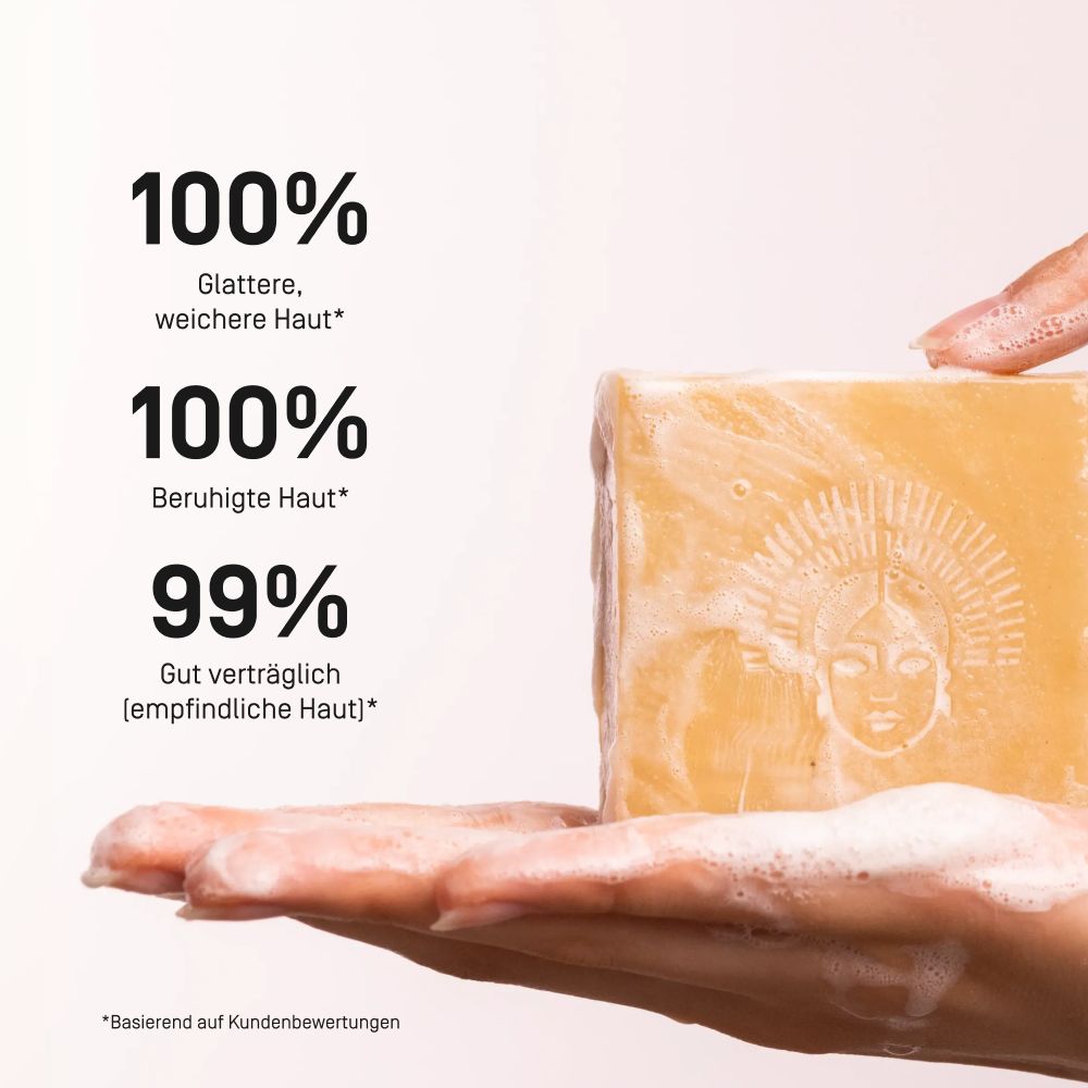 Viva Maia Calming Bar Seife mit Schaum. 100% glattere, beruhigte Haut. 99% gut verträglich.