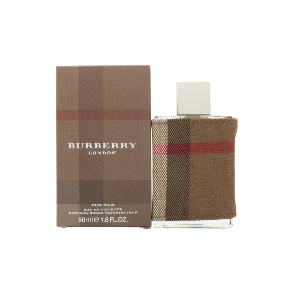 Burberry London for Men Eau de Toilette, 50ml Flakon mit Karomuster und passender Schachtel.