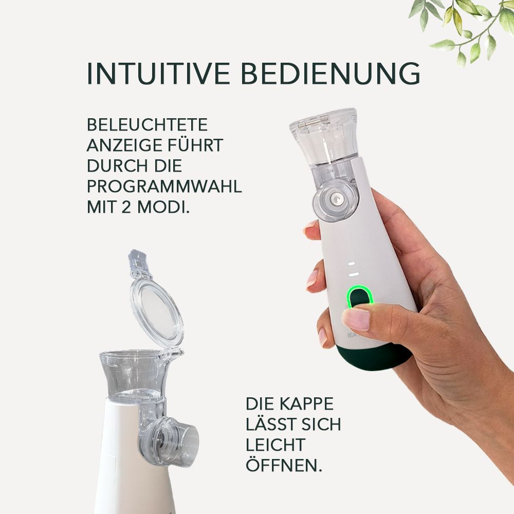 IEA Green Inhalationsgerät in dunkelgrün mit Kochsalzlösung