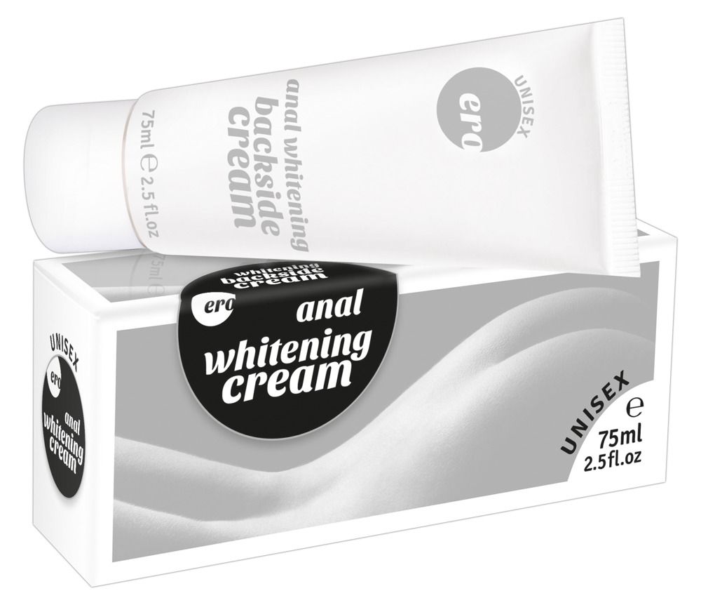 Tube Anal WHITENING backside cream und Schachtel. Marke: ero. 75ml. Perspektivische Ansicht.
