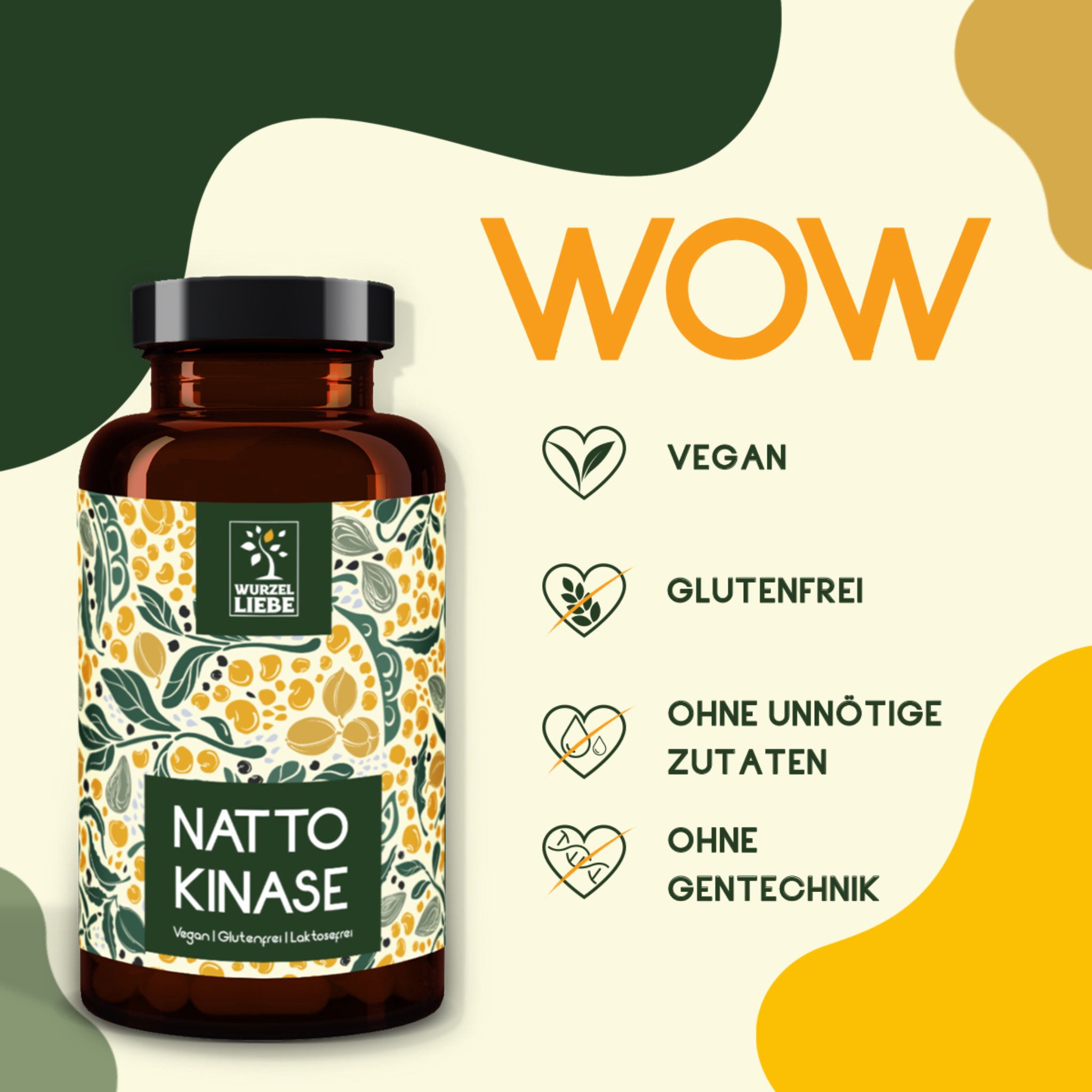 WURZELLIEBE Nattokinase 100mg & 20.000 FU/g hochdosiert - 240 vegane Kapseln