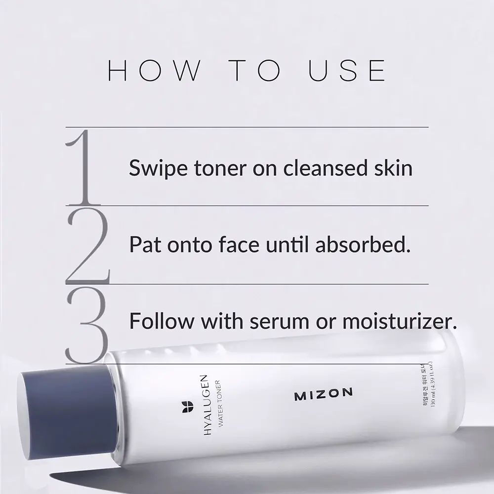 Anleitung zur Anwendung. Text: Swipe toner on cleansed skin, Pat onto face until absorbed, Follow with serum or moisturizer.