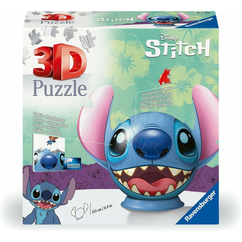 Ravensburger Ravensburger 11574 Puzzle Disney Stitch Puzzle Ball mit Ohren 3D 72 Teile