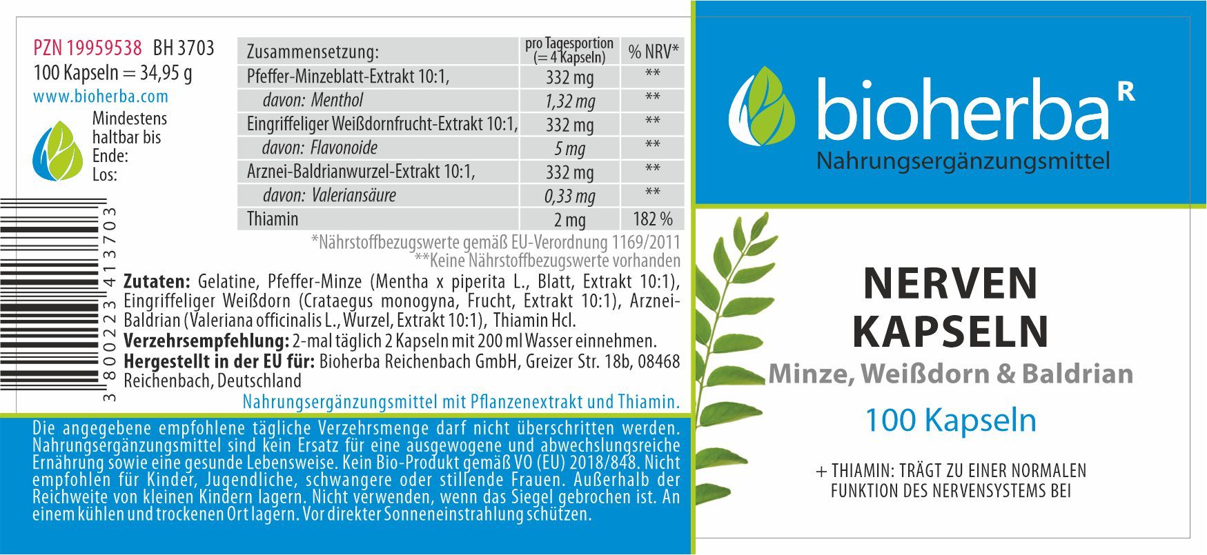 Nerven Kaspeln mit Minze  Weißdorn und Baldrian 100 Stück  PZN 19959538