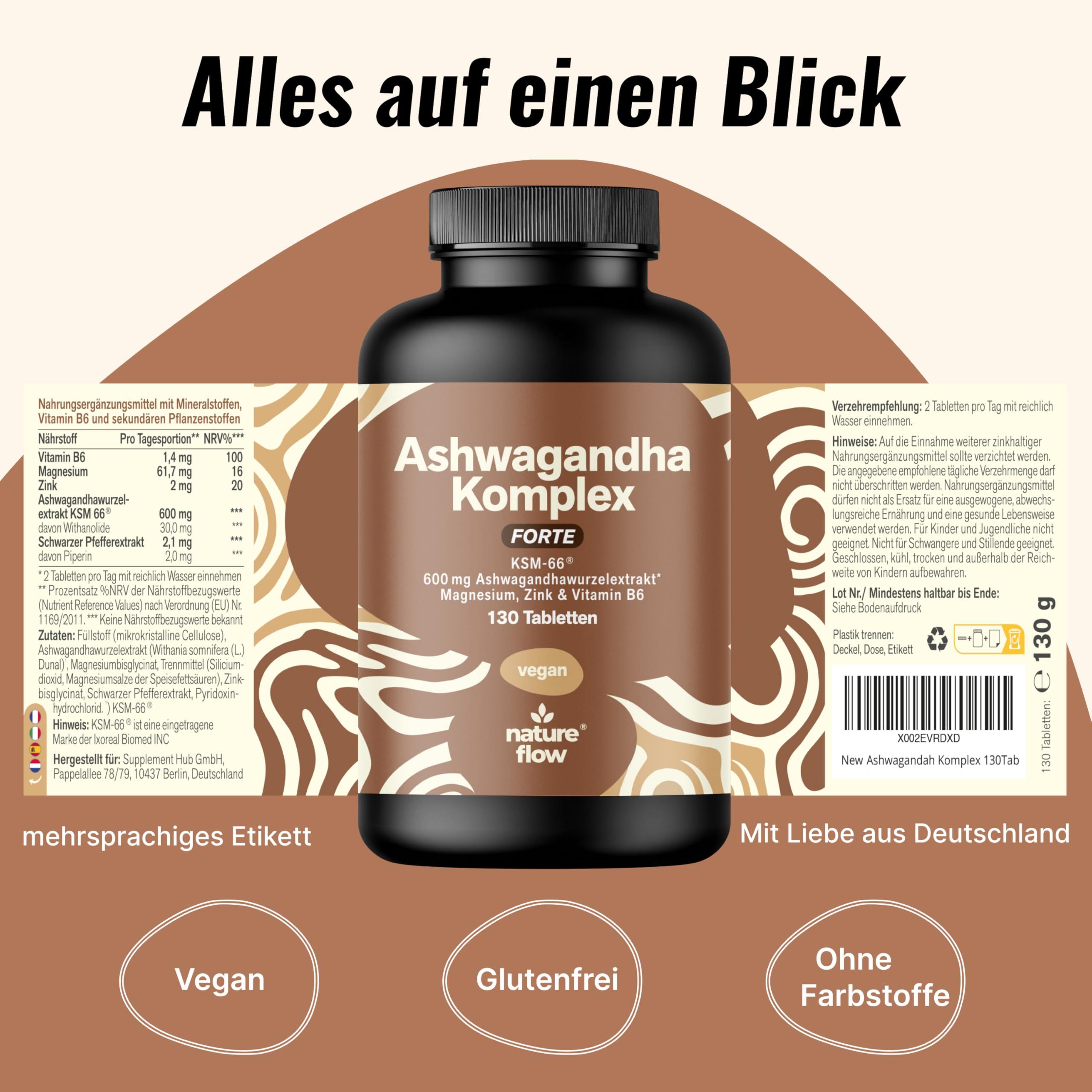 Ashwagandha Forte - 130 Tabletten -  KSM-66 - Nature Flow
