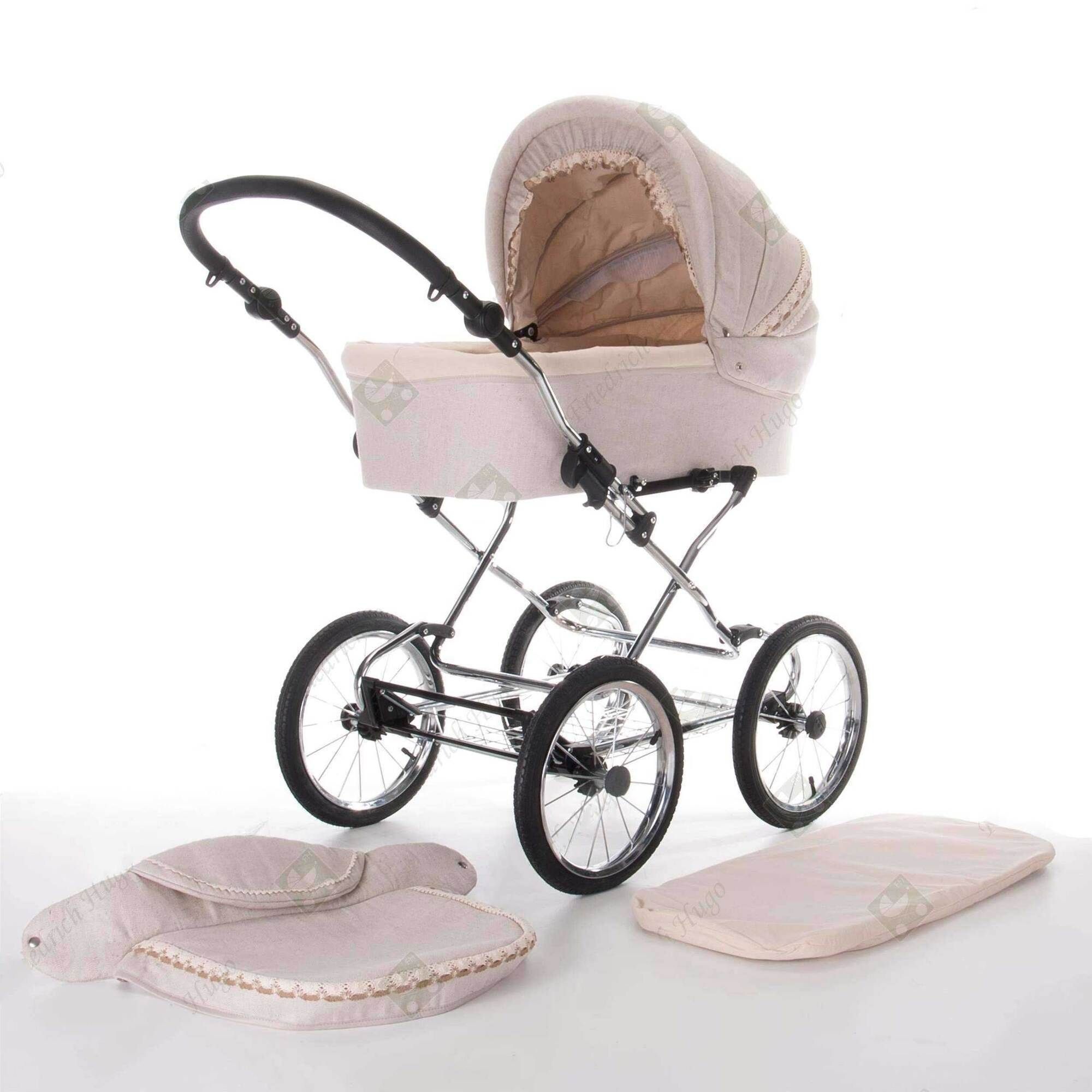 Friedrich Hugo Natureline 3 in 1 Kinderwagen Set Öko Nostalgie Kinderwagen, Elisabeth Creme