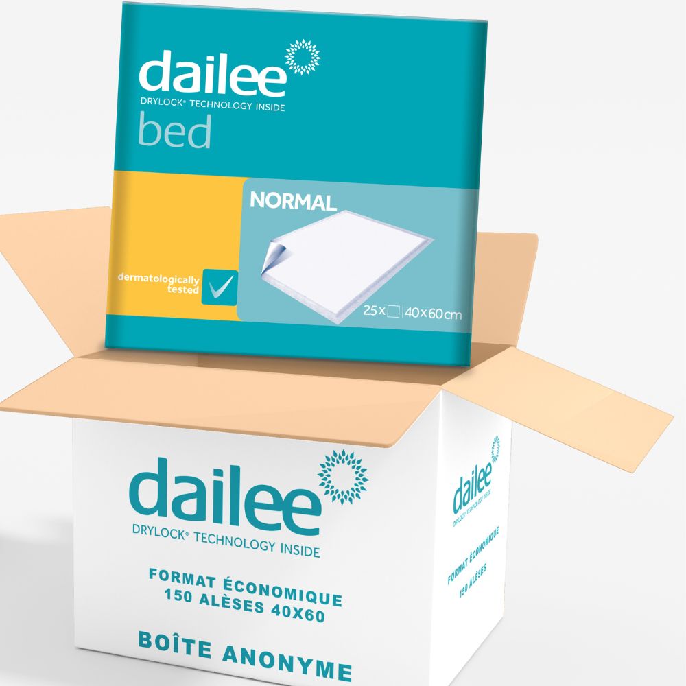 Boîte de Dailee Bed pour bébés. 150 alèses 40x60 cm. Testé dermatologiquement.