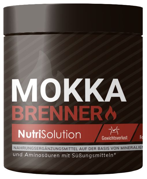 NutriSolution Mokka Brenner Dose mit Informationen zu Gewichtsverlust.