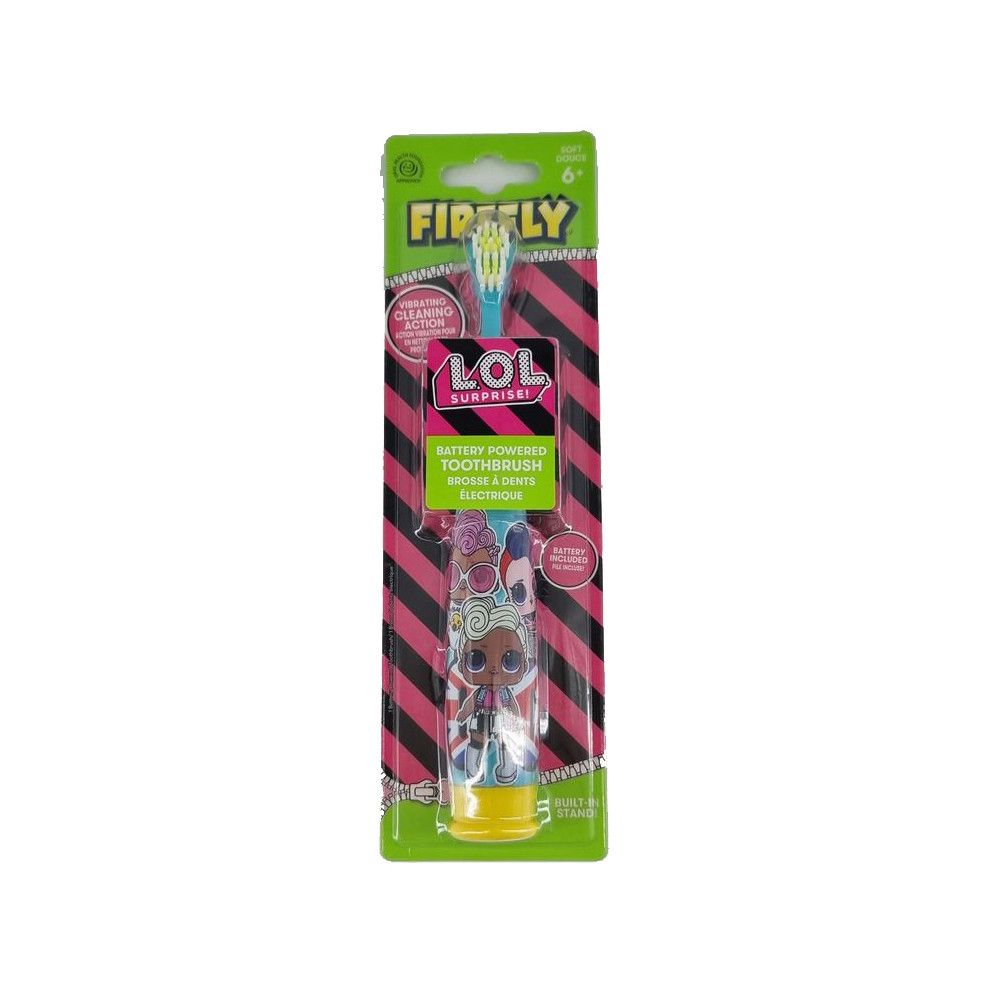 Zahnbürste in Verpackung. Marke Firefly, LOL Surprise. Rosa-schwarzes Design. Batteriebetrieben.