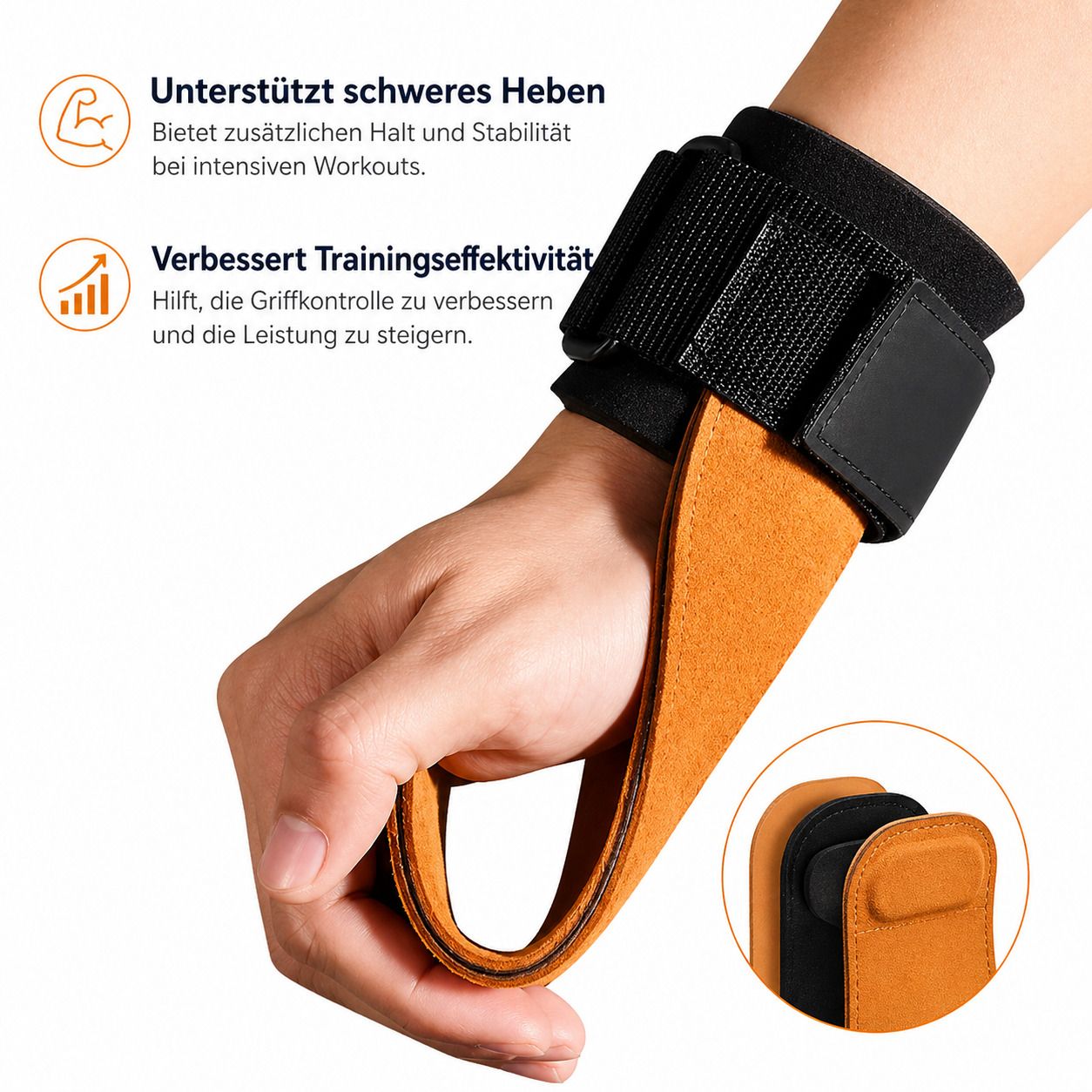 Gewichtheber Zughilfen mit Handgelenkband, rutschfest & mit Lederpolster für Fitness