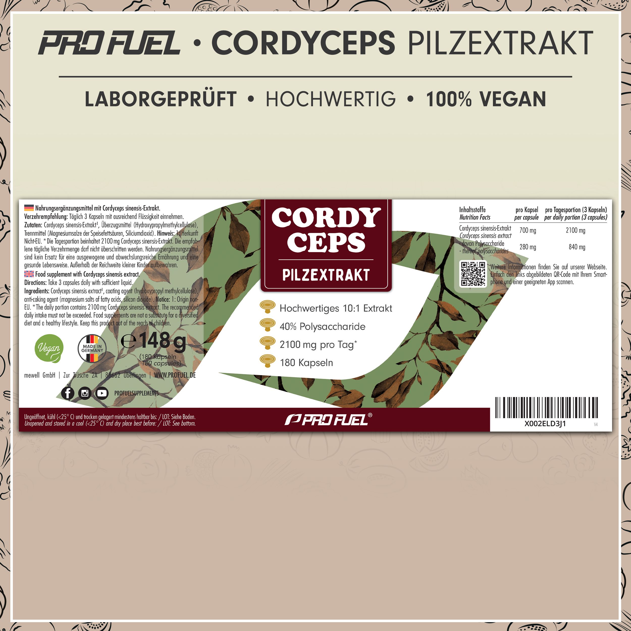 Laborbericht für Cordyceps Kapseln. Bestätigt die Qualität und Reinheit des Produkts durch unabhängige Labore.