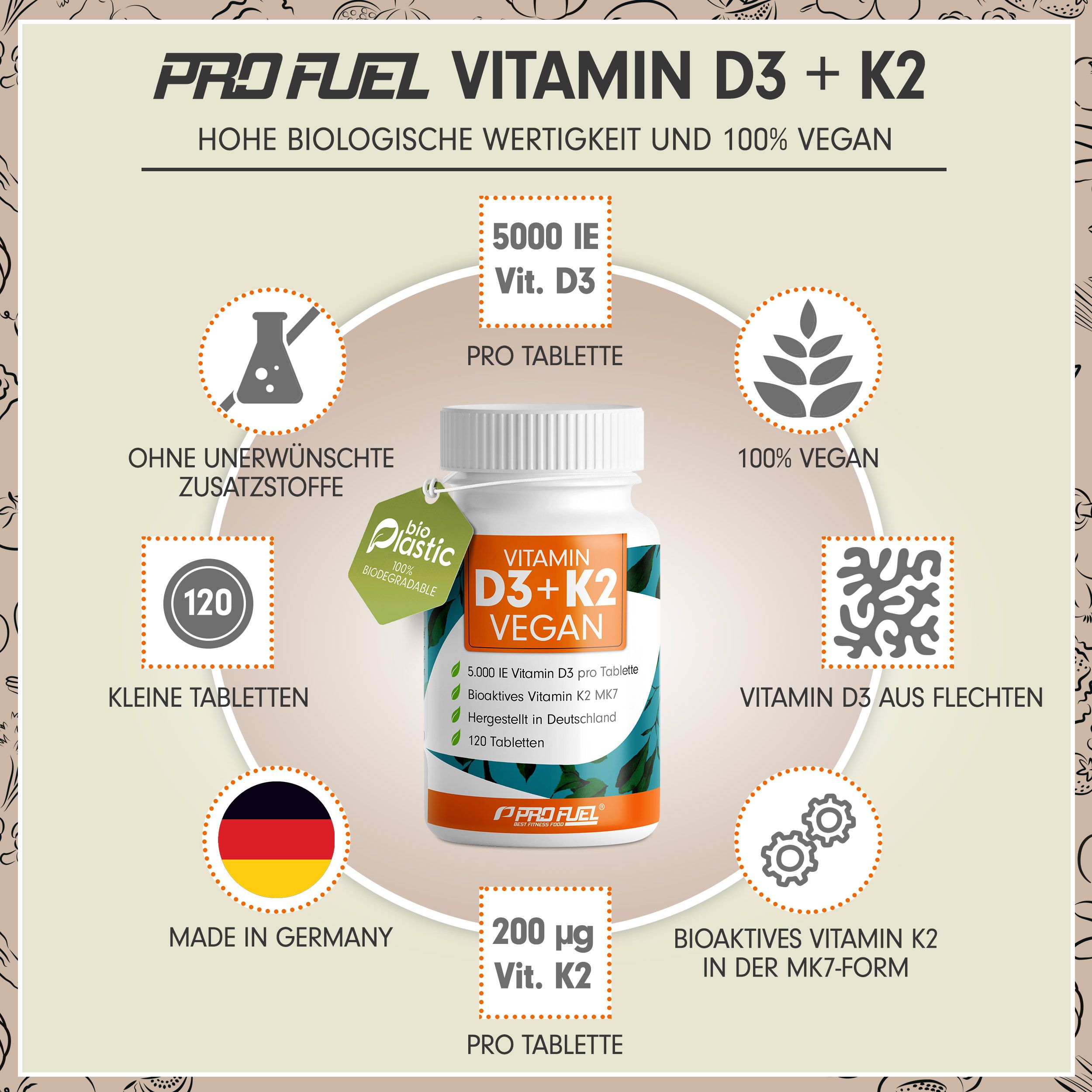 ProFuel - Vitamin D3 + K2 Tabletten 120 St