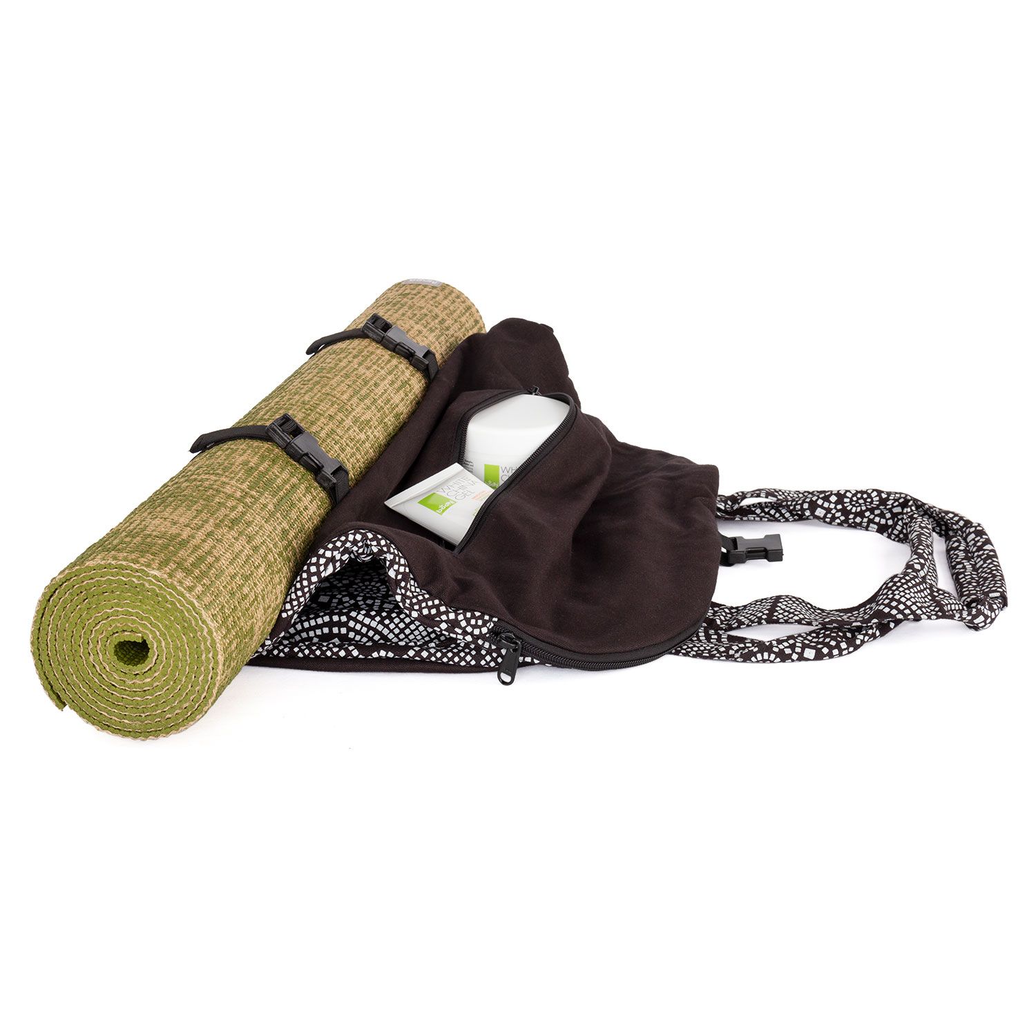 bodhi Maharaja Collection: Gemusterte Yoga Bag NAMASTÉ "Bandhani", schwarz/weiß