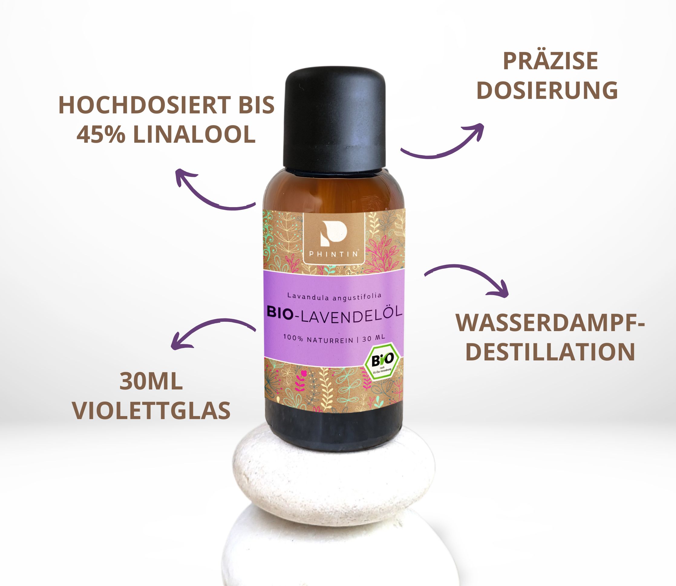 PHINTIN Bio Lavendelöl – 100 % naturrein, ätherisches Öl (Lebensmittelqualität)