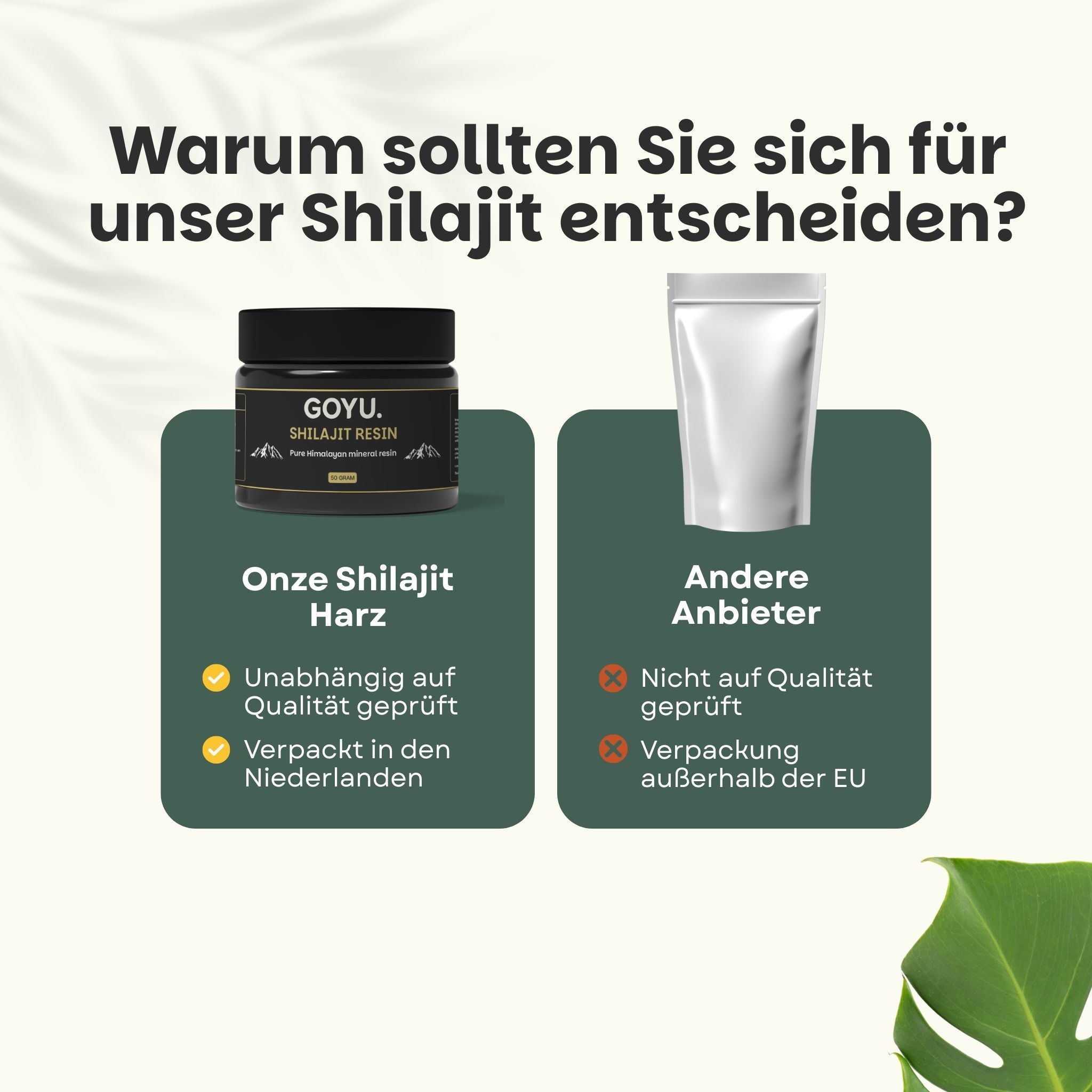 Vergleich: Unser Shilajit Harz vs. andere Anbieter. Schwarzes Glas GOYU. Shilajit Resin.