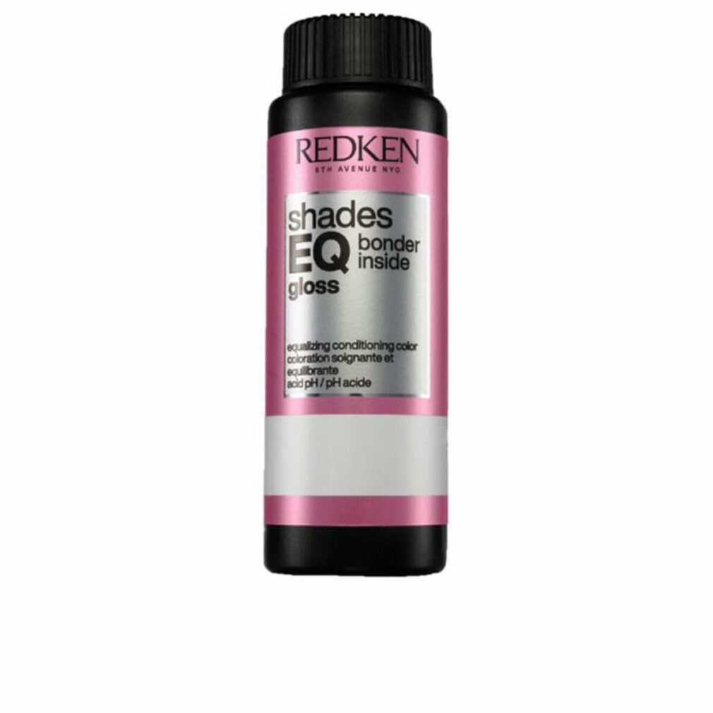 Flasche mit schwarzem Deckel und rosa Etikett. Aufschrift: Redken Shades EQ gloss, bonder inside. Text in Englisch und Französisch.