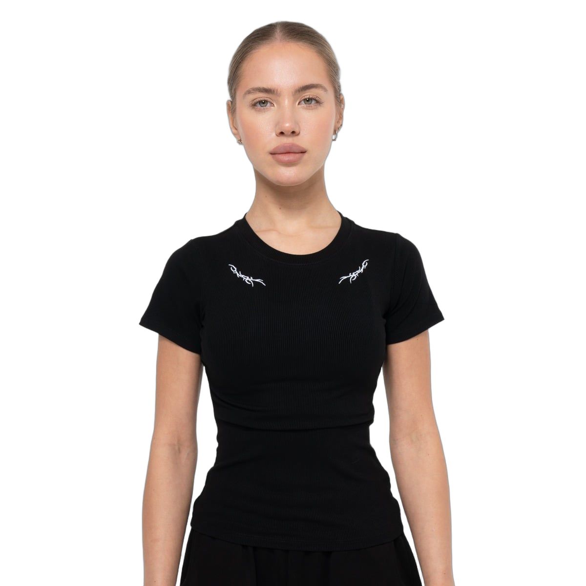 GymBeam T-Shirt Damen slim gerippt mit rundem Ausschnitt in Schwarz 1 St