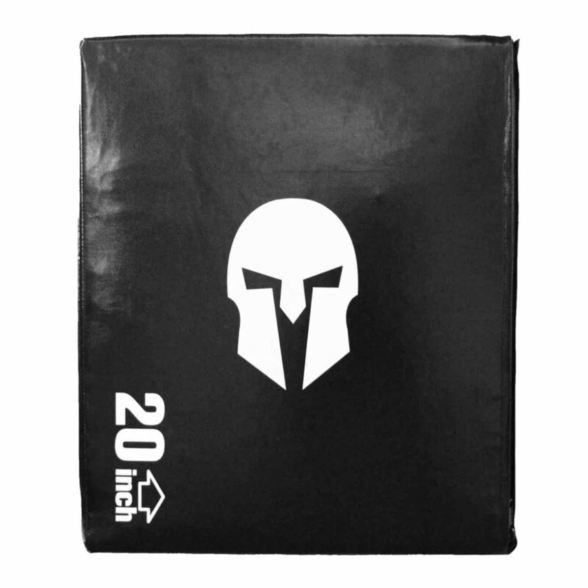 Schwarze Schaumstoff-Plyobox mit weißem Helm-Logo und 20-Zoll-Markierung. Rechteckige Form.