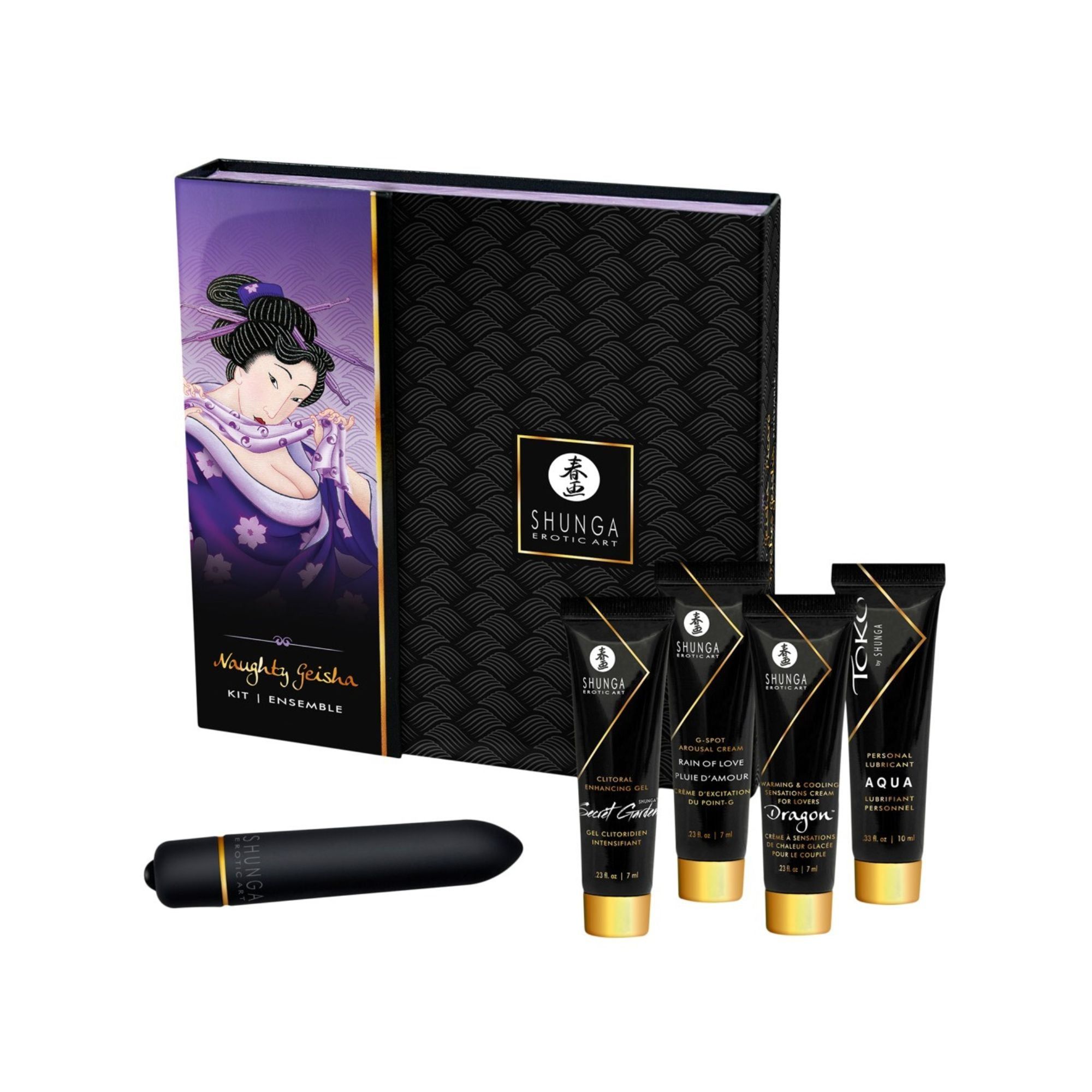 Luxus-Set mit Vibrator, Gleitgel, Stimulationscreme | 5-teilig | Shunga