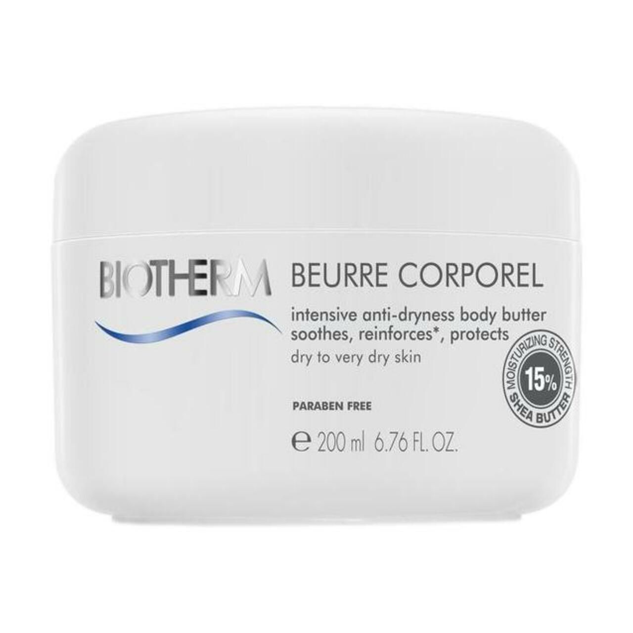 BIOTHERM Beurre Corporel. Weiße Dose mit Text und Logo. 200ml. 15% Shea Butter.