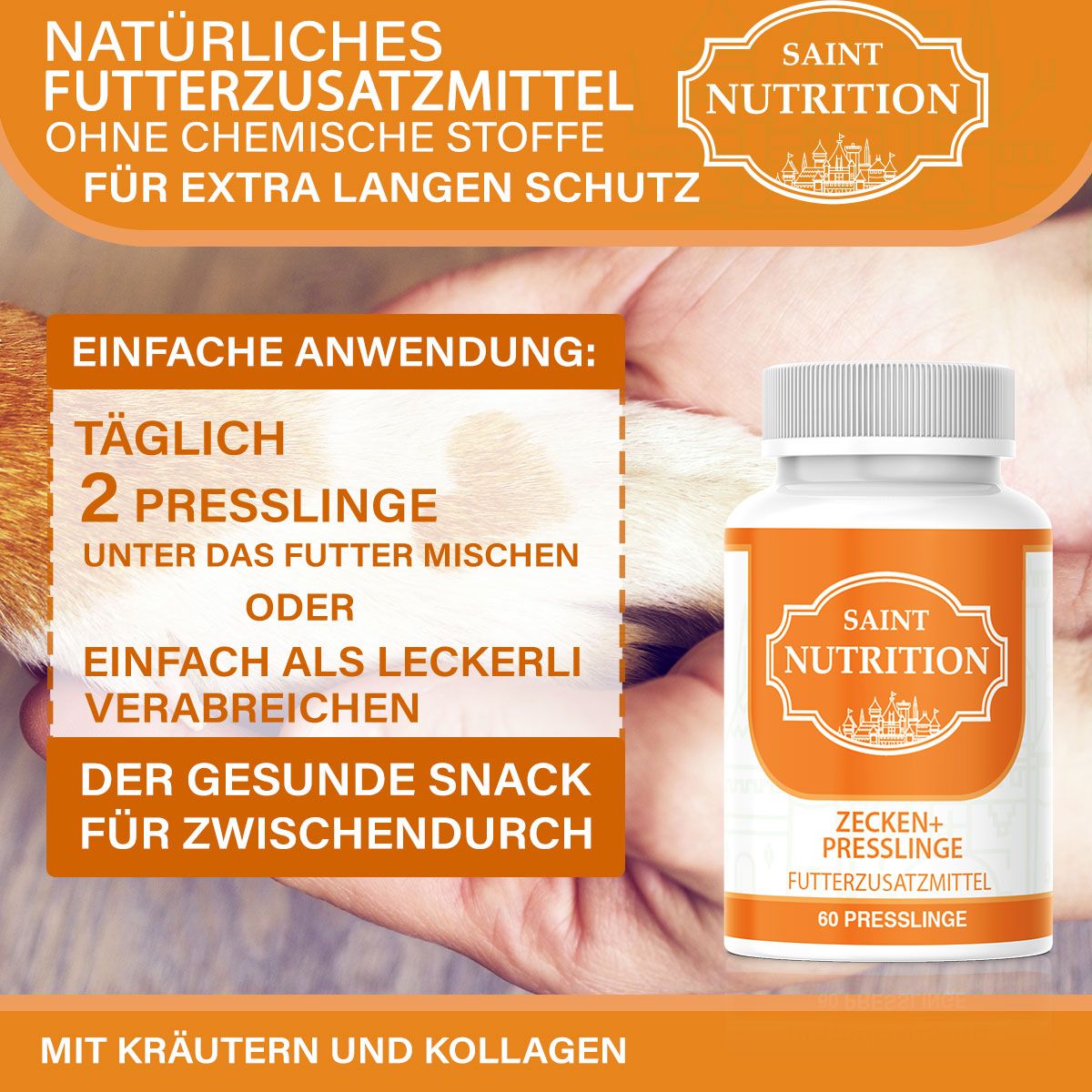 Saint Nutrition® | Anti Zecken Presslinge | Zeckenschutz für Hund & Katze